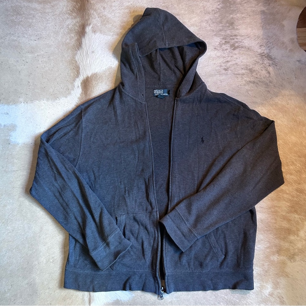 Ralph Lauren Men's Charcoal Zip-Up Sweater - XL